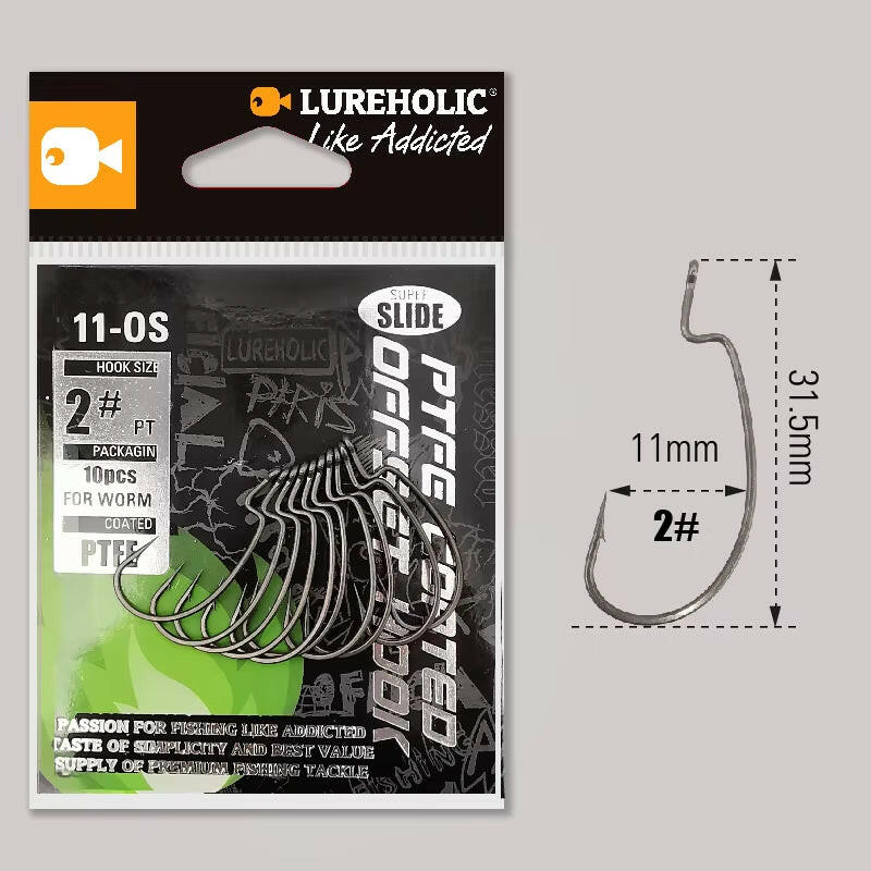 Catch more fish with our PTFE Super Slide Offset Hook! Perfect for Texas Rig and Drop Shot setups. Upgrade your fishing game today! 🎣✨