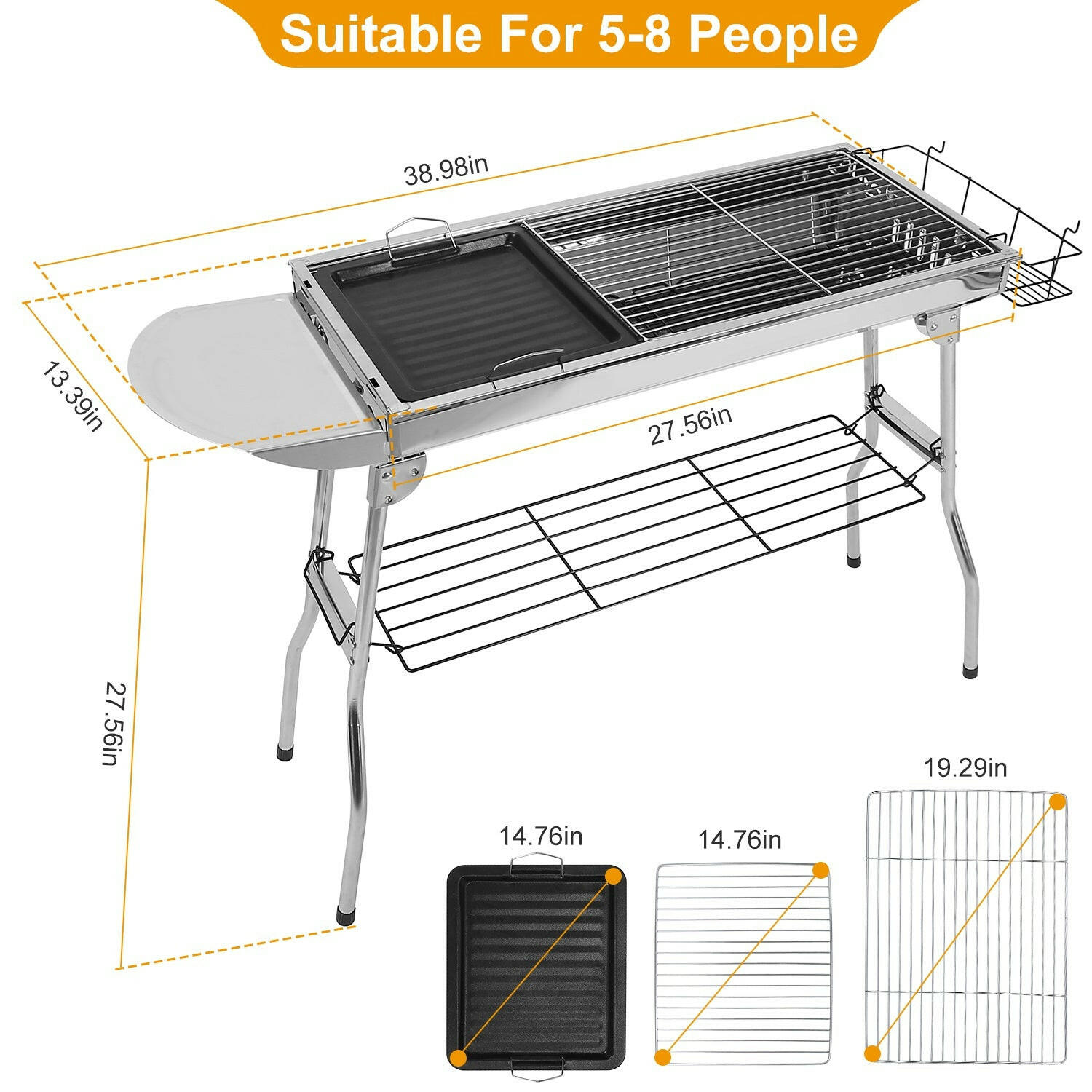 Foldable Portable Charcoal BBQ Grill - Stainless Steel Barbecue Grill for Picnics, Camping, and Yard Cooking with FedEx Shipping