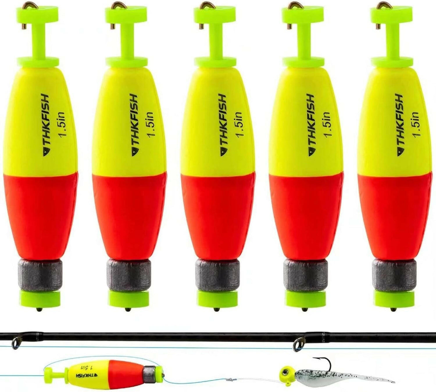 Premium 5PCS EVA Foam Fishing Bobbers - Vibrant Red/Green Snap-On Floats for Freshwater & Saltwater Adventures.