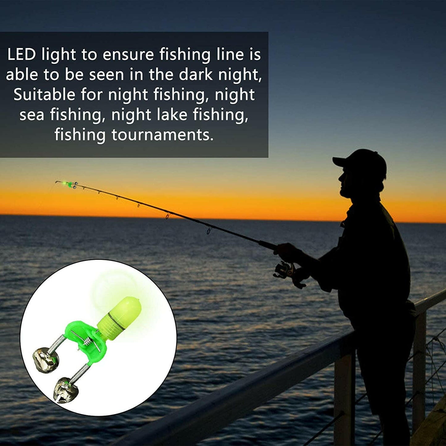 10/40 PC LED Night Fishing Bite Alarm with Dual Bells and Rod Tip Clip Alert System