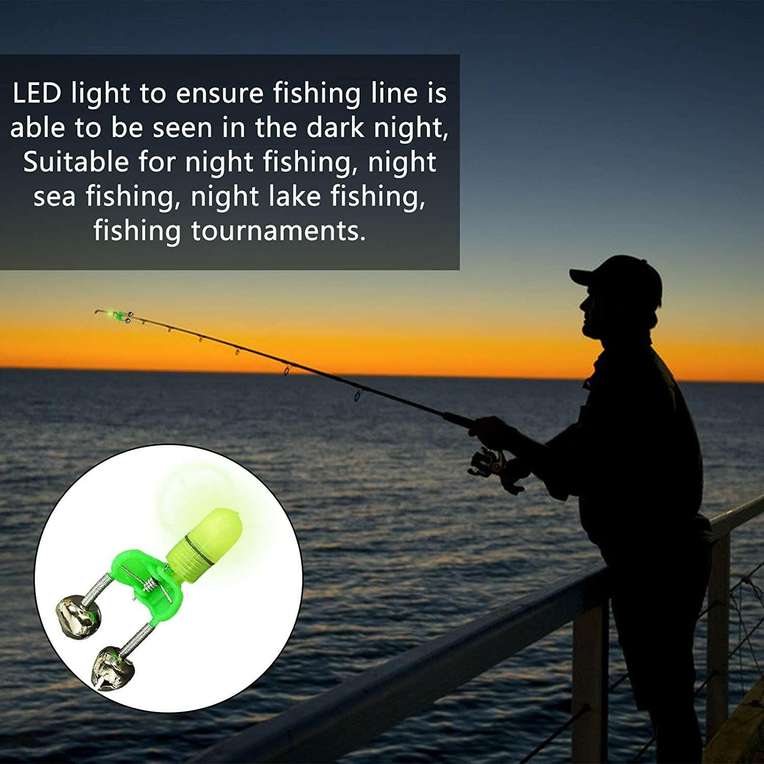 10/40 PC LED Night Fishing Bite Alarm with Dual Bells and Rod Tip Clip Alert System