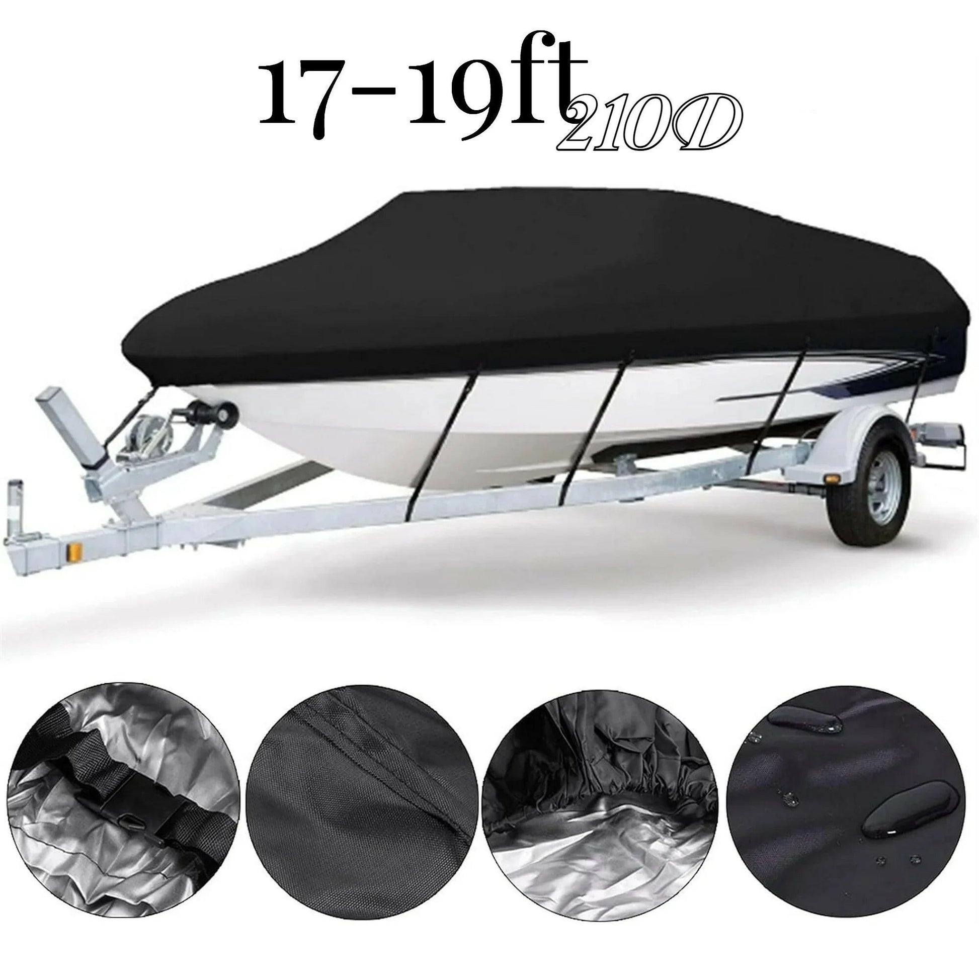 Heavy Duty Waterproof Boat Cover for 17-19FT V-Hull Trailers - 210D Oxford Mooring Cover with 5 Straps (19.7 x 9.8 FT).