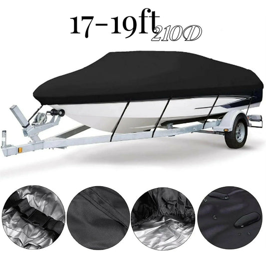 Heavy Duty Waterproof Boat Cover for 17-19FT V-Hull Trailers - 210D Oxford Mooring Cover with 5 Straps (19.7 x 9.8 FT).