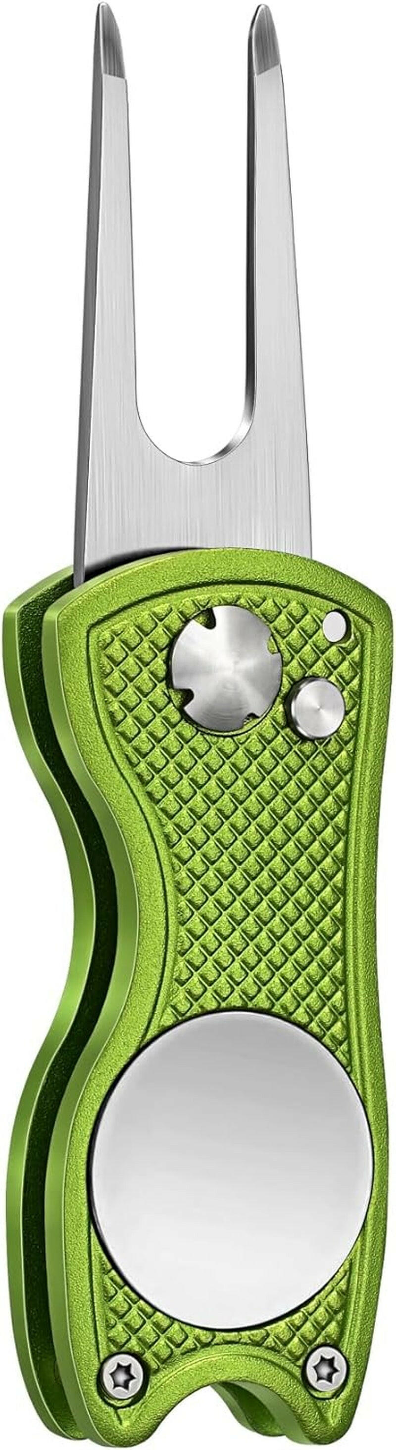 Premium All-Metal Foldable Golf Divot Repair Tool with Pop-Up Button and Magnetic Ball Marker - Available in 2 to 6 Pack Options