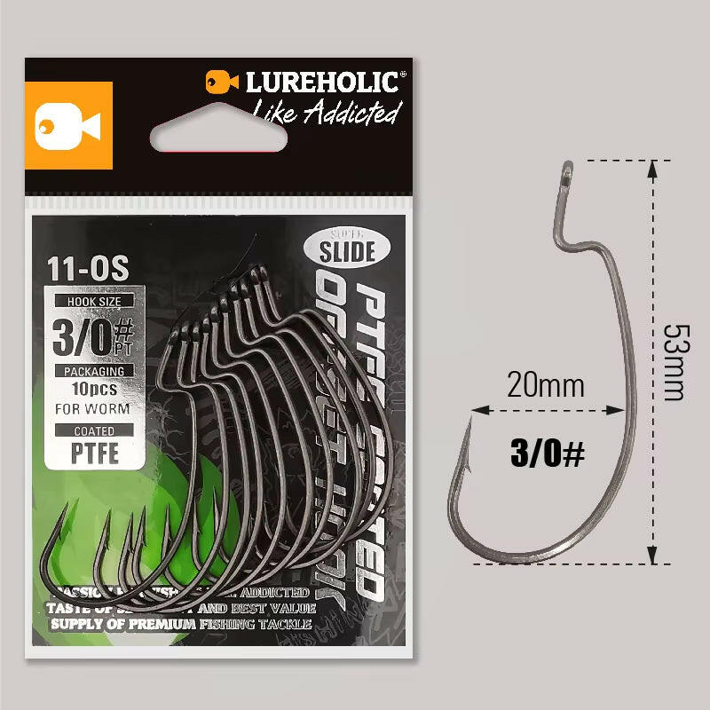 Catch more fish with our PTFE Super Slide Offset Hook! Perfect for Texas Rig and Drop Shot setups. Upgrade your fishing game today! 🎣✨