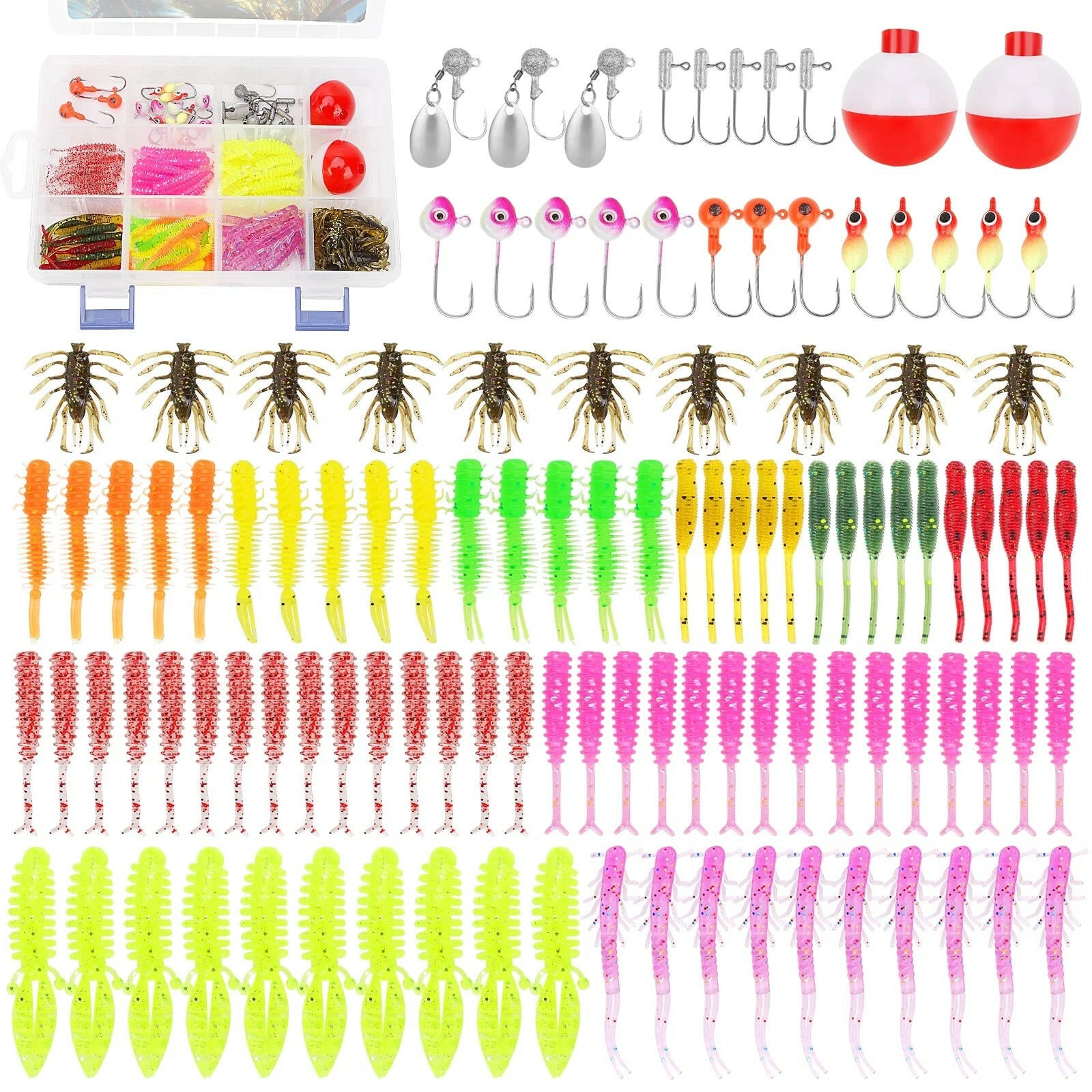 Ultimate Fishing Lures Tackle Box Kit for Trout & Crappie - Complete Ice Fishing Gear with Jig Heads & Soft Plastic Baits for Panfish, Bluegill, and Bass.