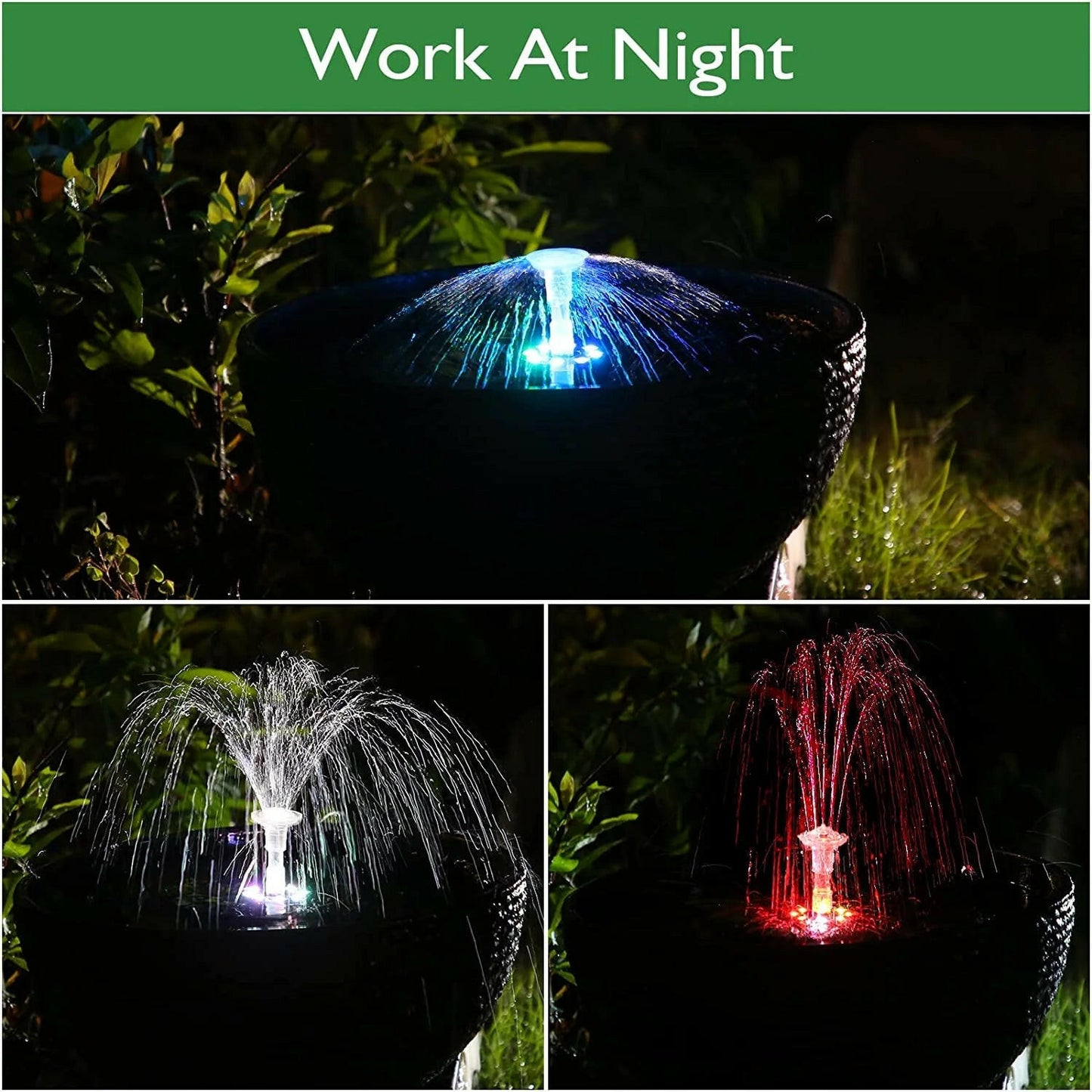 3.5W Solar Fountain Pump with LED Lights for Birdbaths and Pools, Featuring 16 DIY Nozzles, 3000mAh Battery, and Retractable Stand for Outdoor Use