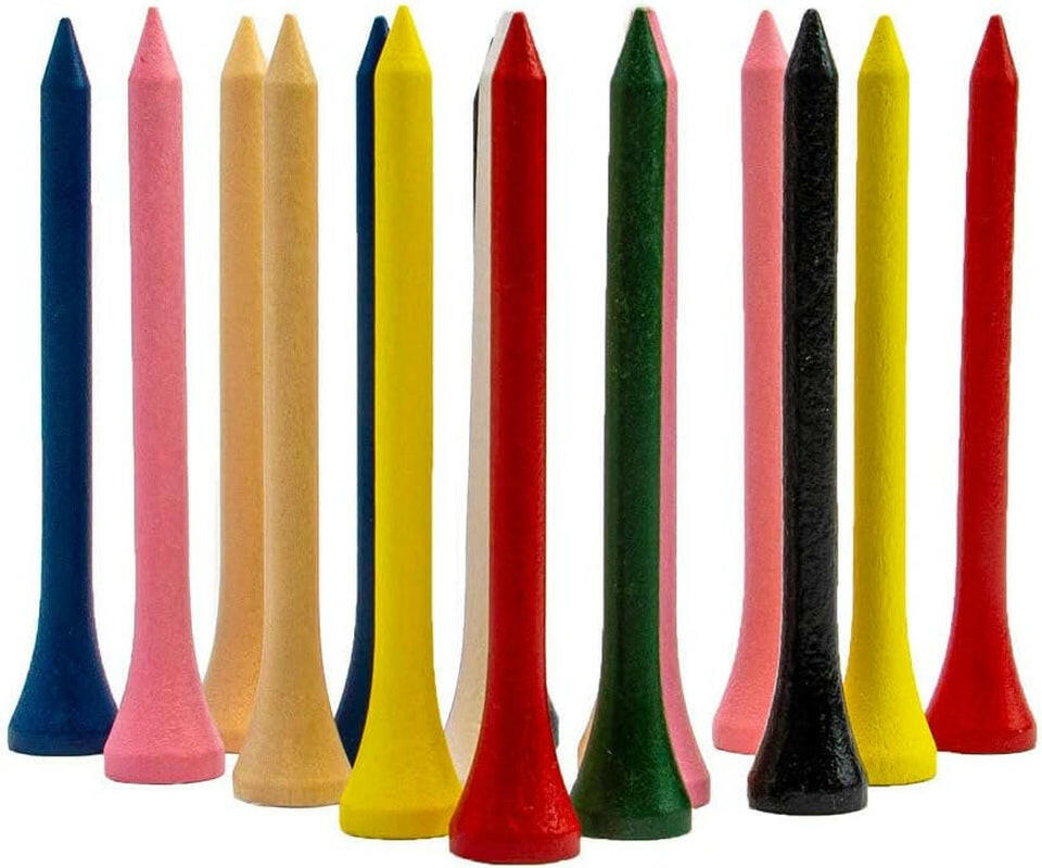 Premium Natural Wood Golf Tees - 100 Pack in Multiple Colors & Sizes (3-1/4", 2-3/4", 2-1/8") - Reduce Side Spin & Friction for Better Performance.