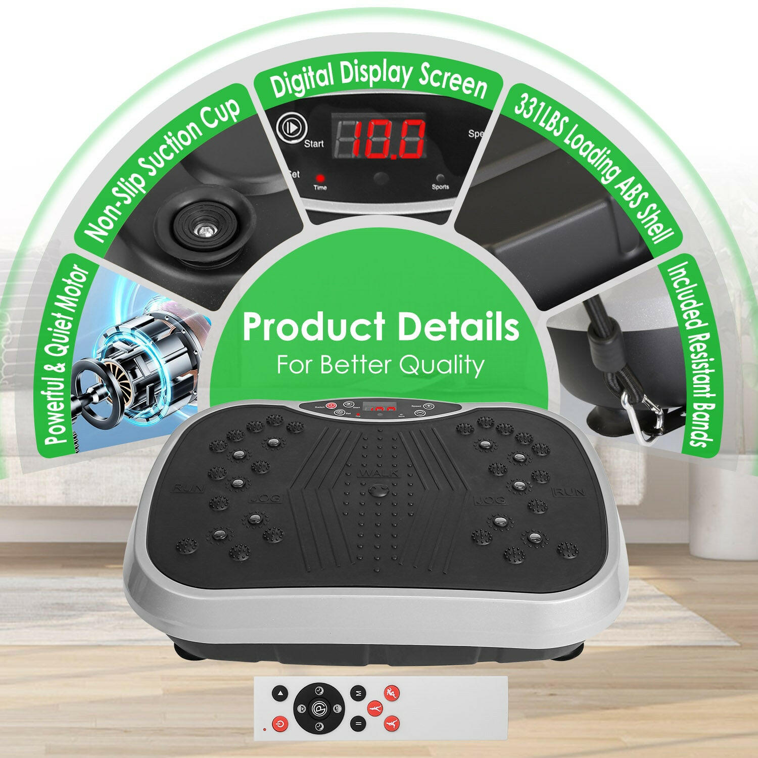 Vibration Exercise Machine with Resistance Bands and Remote Control - Whole Body Vibration Platform for Home Fitness and Weight Loss