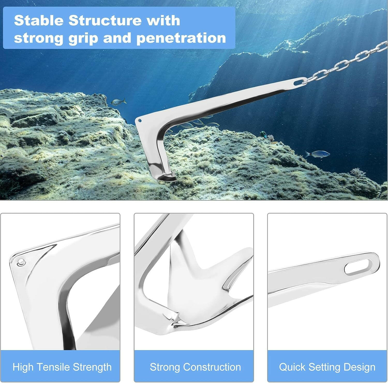 316 Stainless Steel Bruce Style Claw Anchor - Heavy Duty Polished Marine Grade