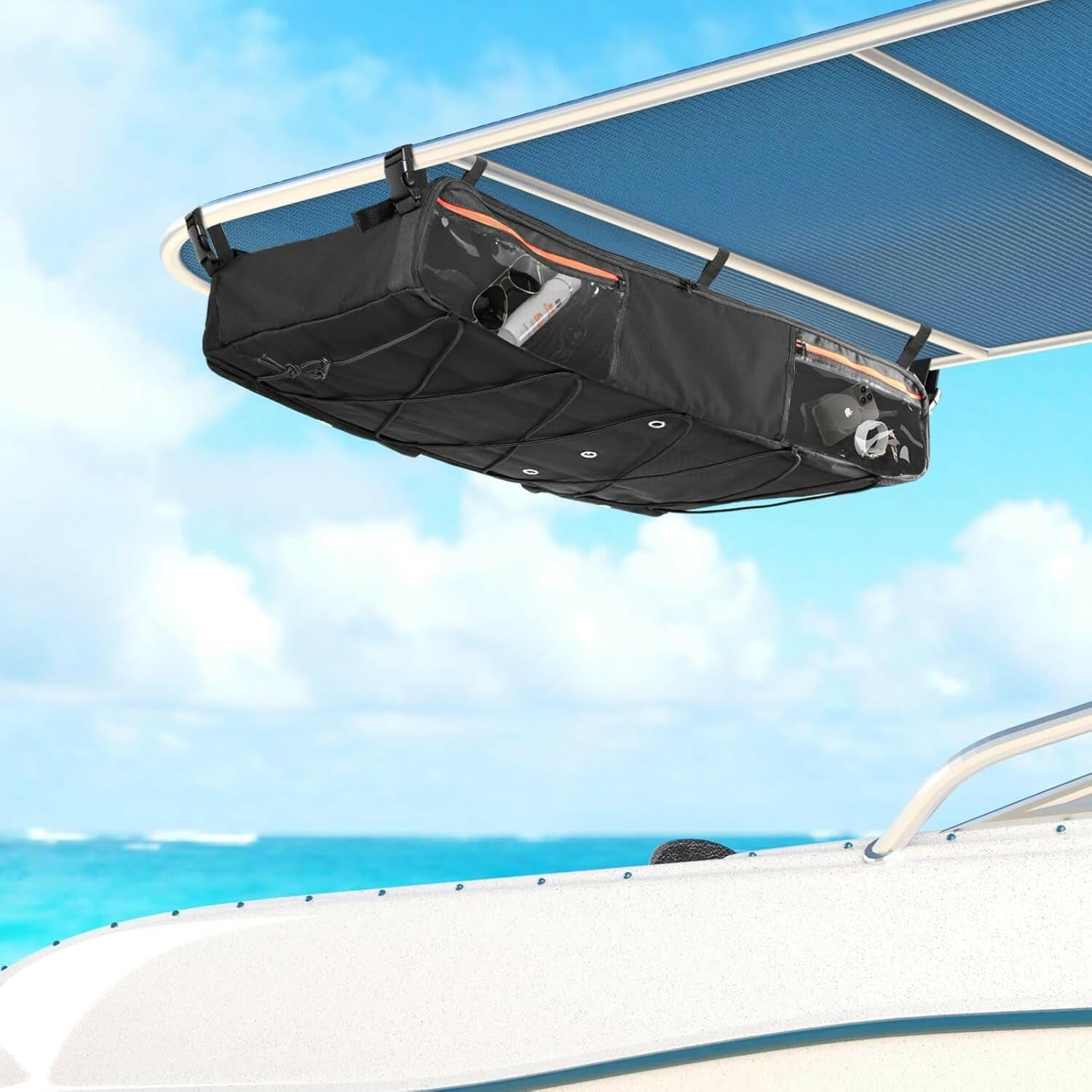 Say goodbye to boat clutter! Our T-Top Storage Bag keeps 6 life jackets tidy and ready for your next adventure! 🛥️💦 #BoatLife #StorageSolutions.