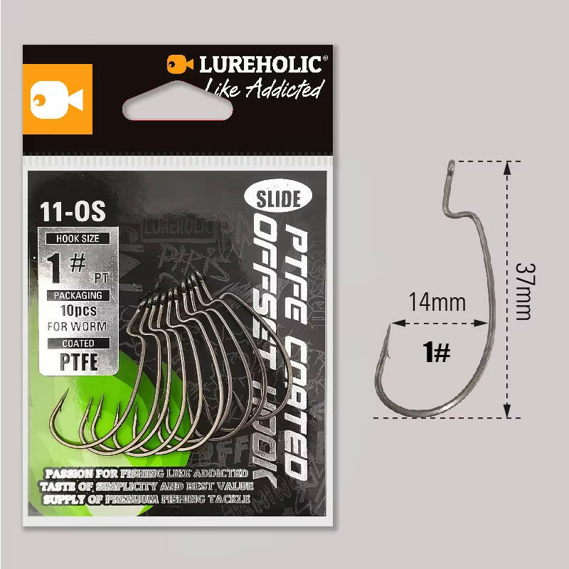 Catch more fish with our PTFE Super Slide Offset Hook! Perfect for Texas Rig and Drop Shot setups. Upgrade your fishing game today! 🎣✨