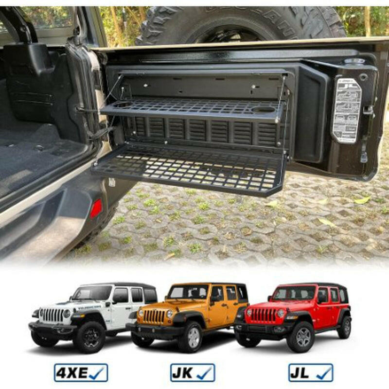2-Tier Foldable Tailgate Table and Cargo Rack for 2007-2022 Jeep Wrangler JK & JL 4-Door - Ideal for Outdoor Camping