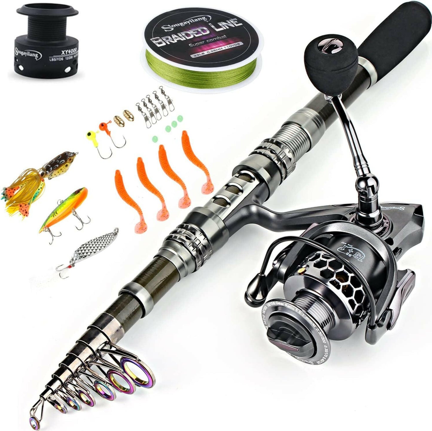 Ultimate Fishing Rod Reel Combo - Telescopic Pole & Spinning Reel with Travel Carrier Bag for Saltwater & Freshwater Adventures.
