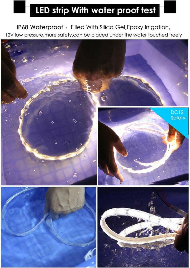 Waterproof 16.4FT Outdoor LED Strip Lights - IP68 Flexible 5050 White Rope Light for Boats, Pools & Fish Tanks.