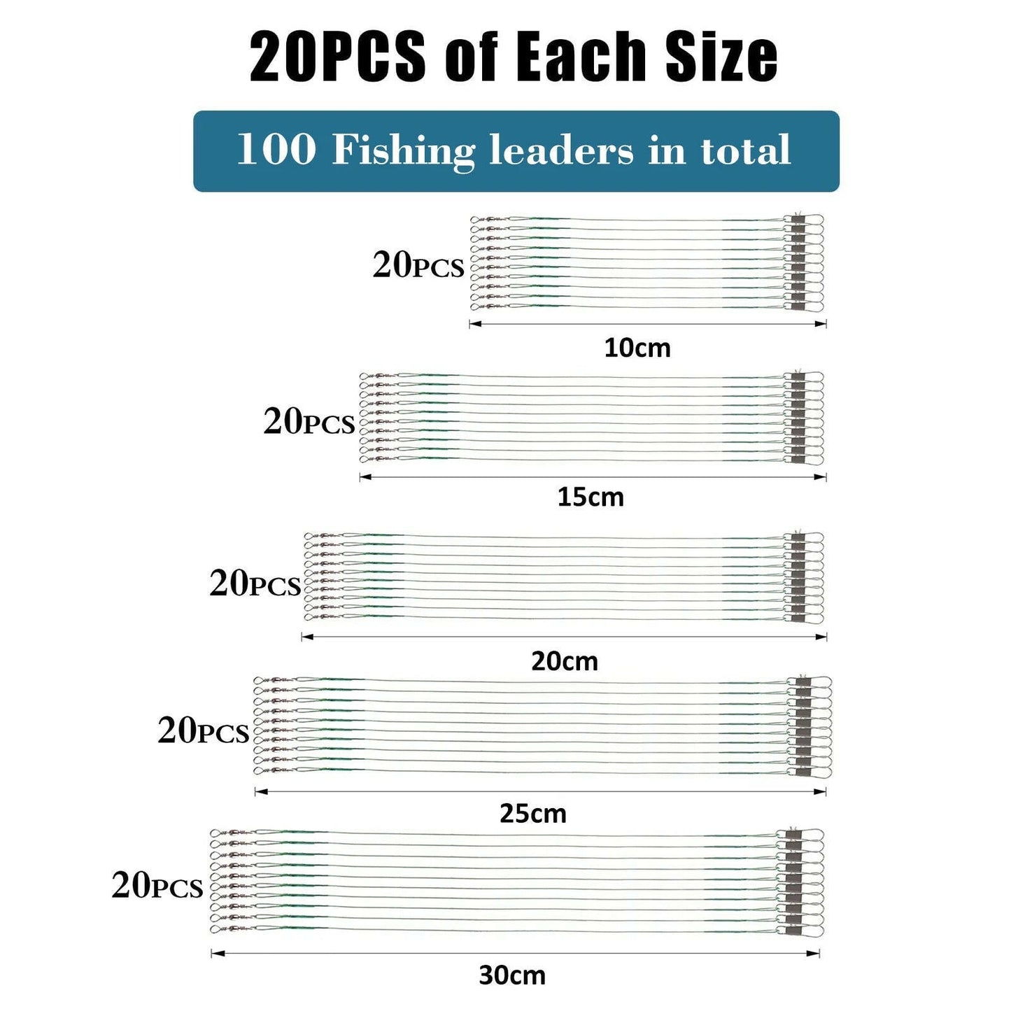 Gear up for your next fishing adventure! 🎣 100PCS of heavy-duty stainless steel fishing line leaders with swivels & snaps - perfect for connecting tackle, lures, and hooks! 💪🌊 #FishingGear #AnglerEssentials #CatchOfTheDay.