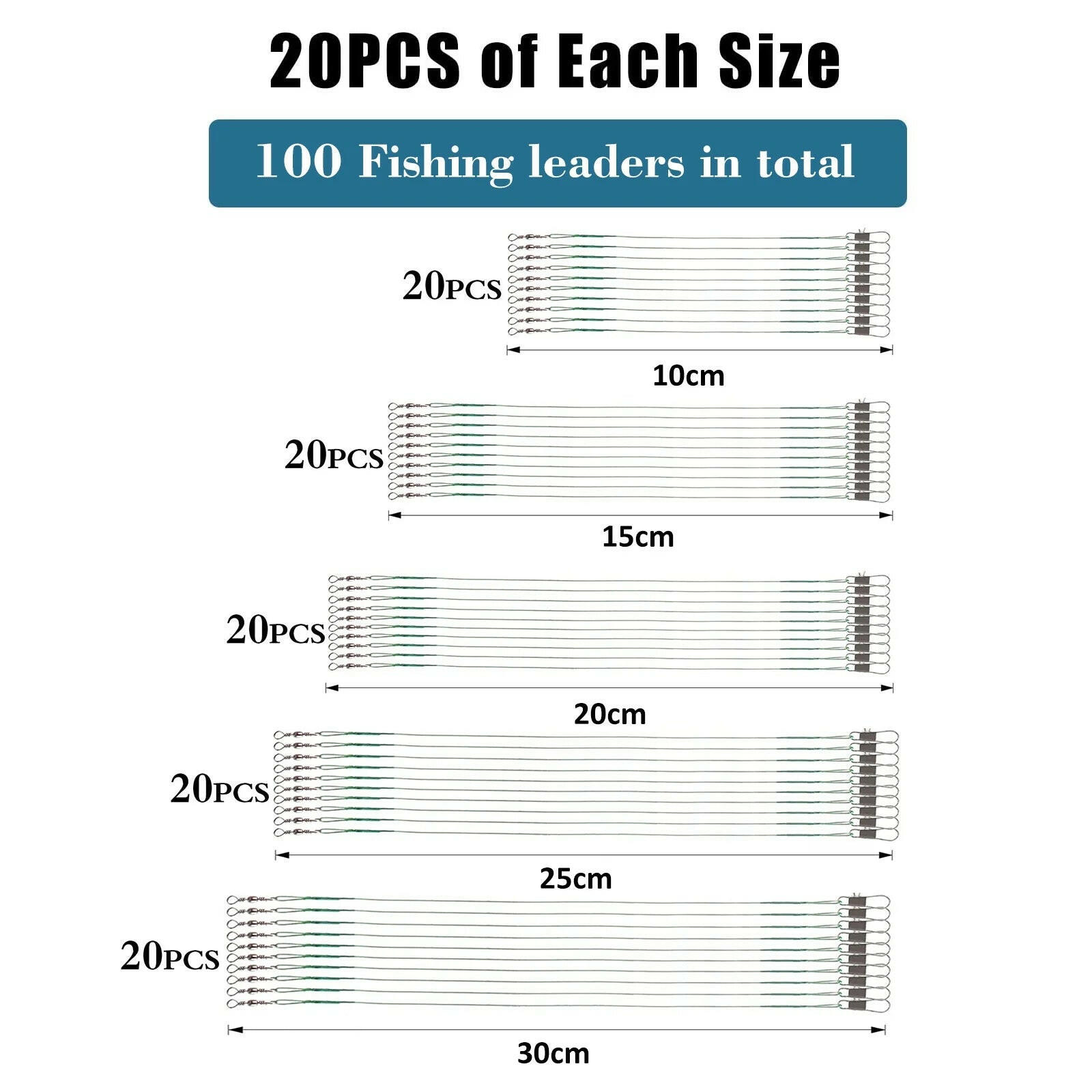 Gear up for your next fishing adventure! 🎣 100PCS of heavy-duty stainless steel fishing line leaders with swivels & snaps - perfect for connecting tackle, lures, and hooks! 💪🌊 #FishingGear #AnglerEssentials #CatchOfTheDay.