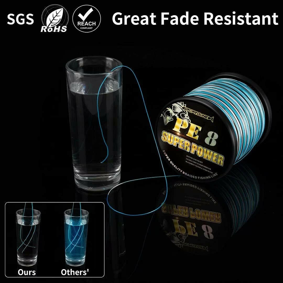 Premium Abrasion-Resistant Braided Fishing Line - Thinner & Smoother for Longer Casts - Camo Blue, Camo Green, Green - 10LB to 100LB for Saltwater Fishing.