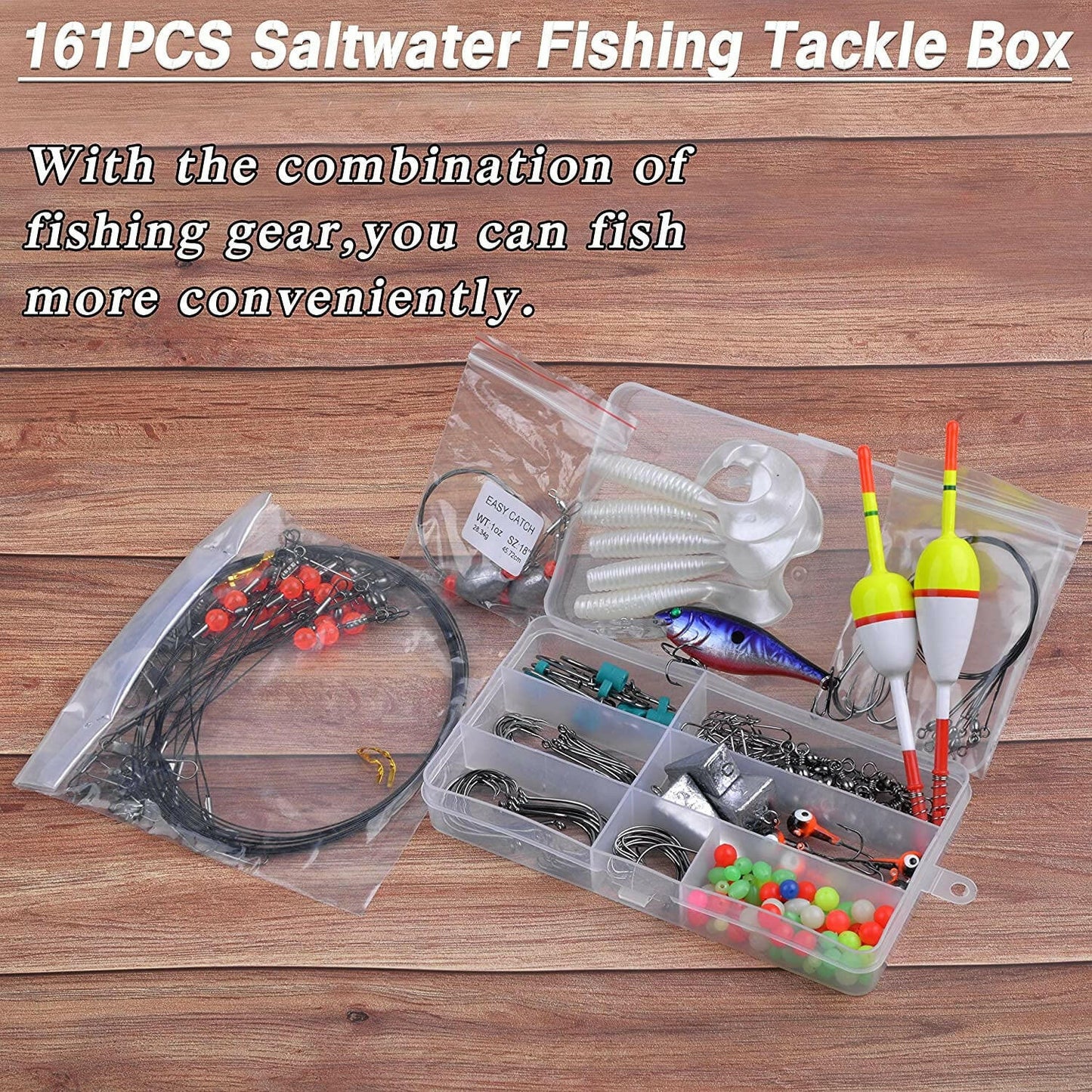 Comprehensive 161-Piece Saltwater Surf Fishing Tackle Box Kit – All-Inclusive Ocean Beach Equipment with Lures, Rigs, Hooks, and Accessories.
