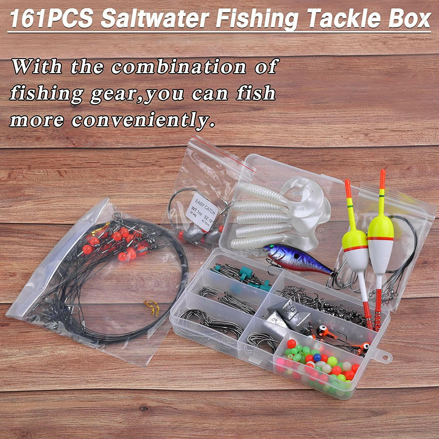 Comprehensive 161-Piece Saltwater Surf Fishing Tackle Box Kit – All-Inclusive Ocean Beach Equipment with Lures, Rigs, Hooks, and Accessories.