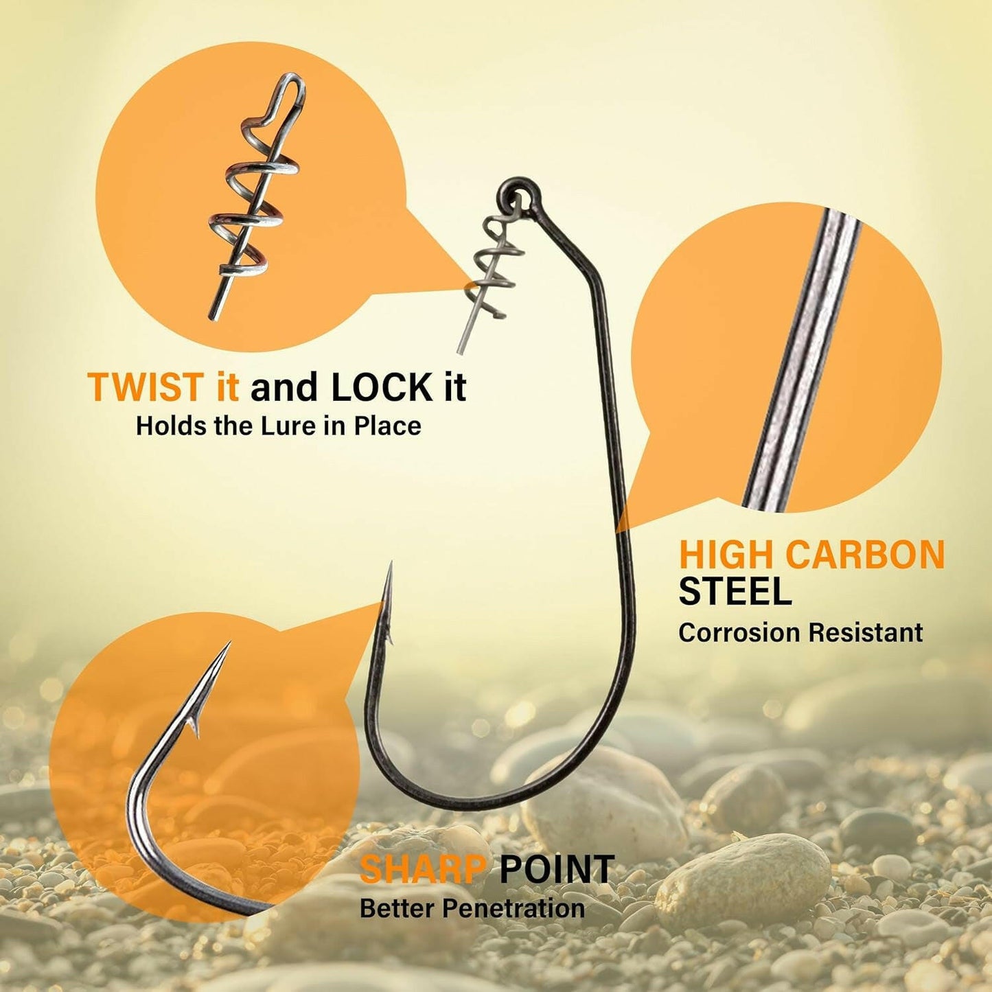 Swimbait Hooks for Bass Fishing - Premium Soft Plastic Hooks with Centering Spring Pin for Swim Baits and Worm Lures, Available in Sizes 1/0 to 10/0 (Pack of 10 or 25)