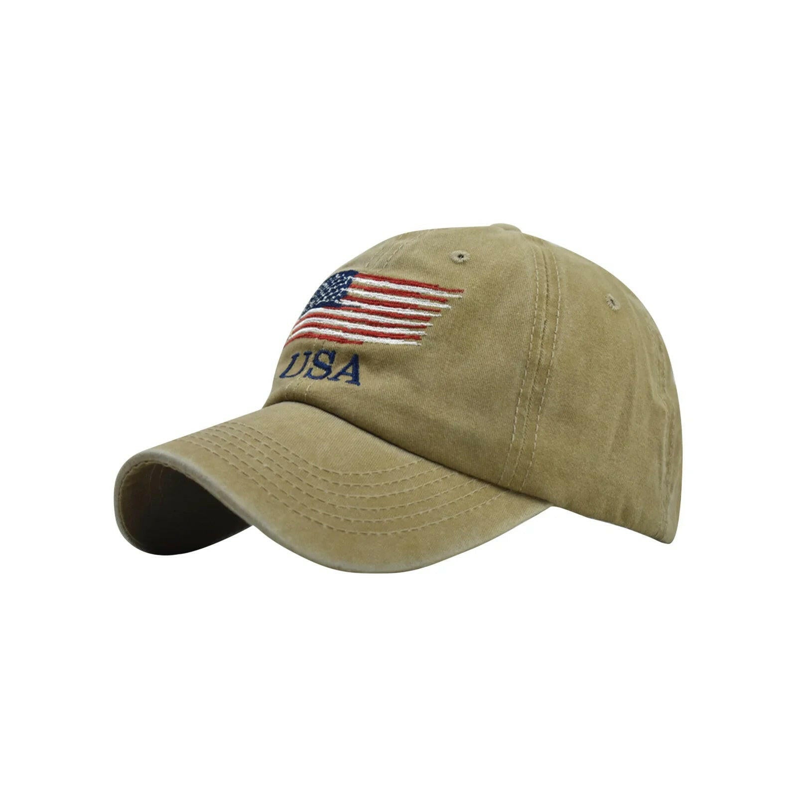 Vintage Cotton Denim Baseball Cap with Embroidered American Flag, Adjustable Distressed Hat for Men and Women
