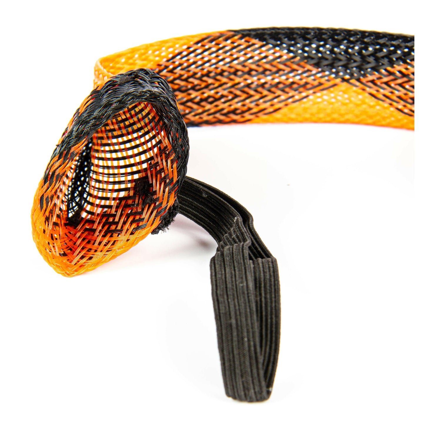 Premium Baitcast Fishing Rod Sock in Vibrant Orange and Black Design.