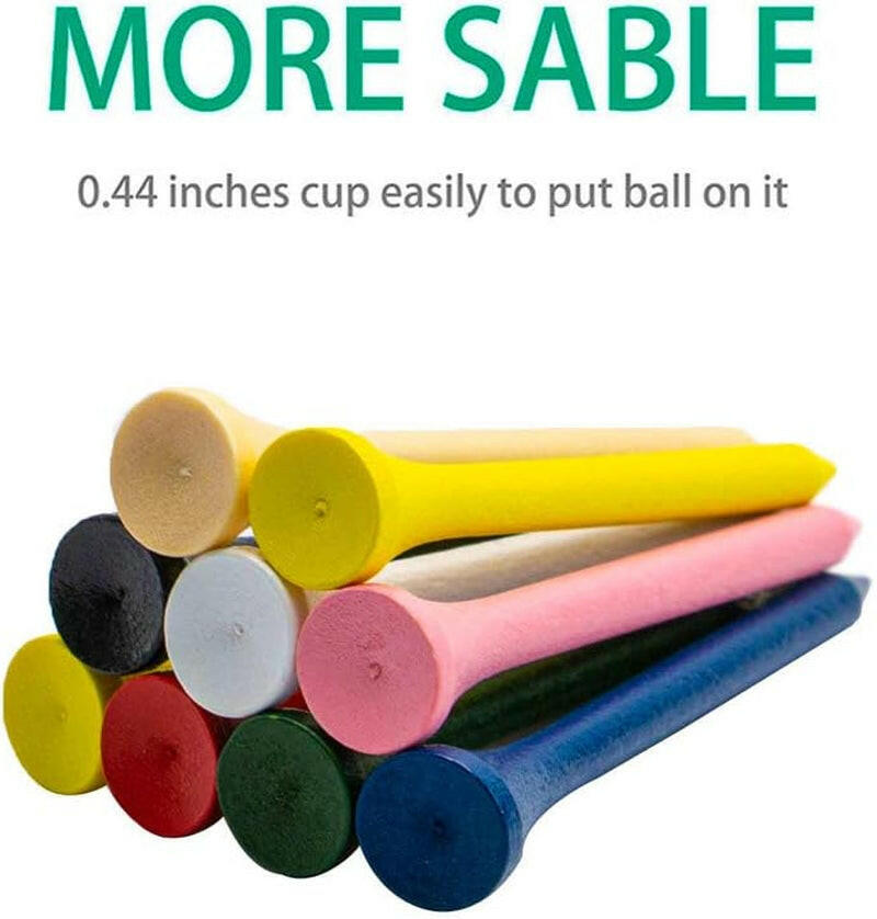 Premium Natural Wood Golf Tees - Pack of 100 in Multiple Colors and Sizes (3-1/4", 2-3/4", 2-1/8") - Reduce Side Spin and Friction for Better Performance