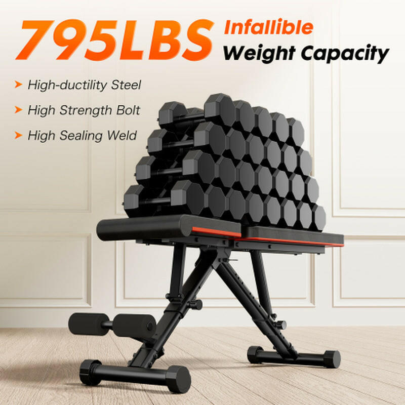 Adjustable Weight Bench for Home Gym - Foldable Multi-Purpose Bench Press for Full Body Exercise and Strength Training, 795LBS Capacity with Incline and Decline Options