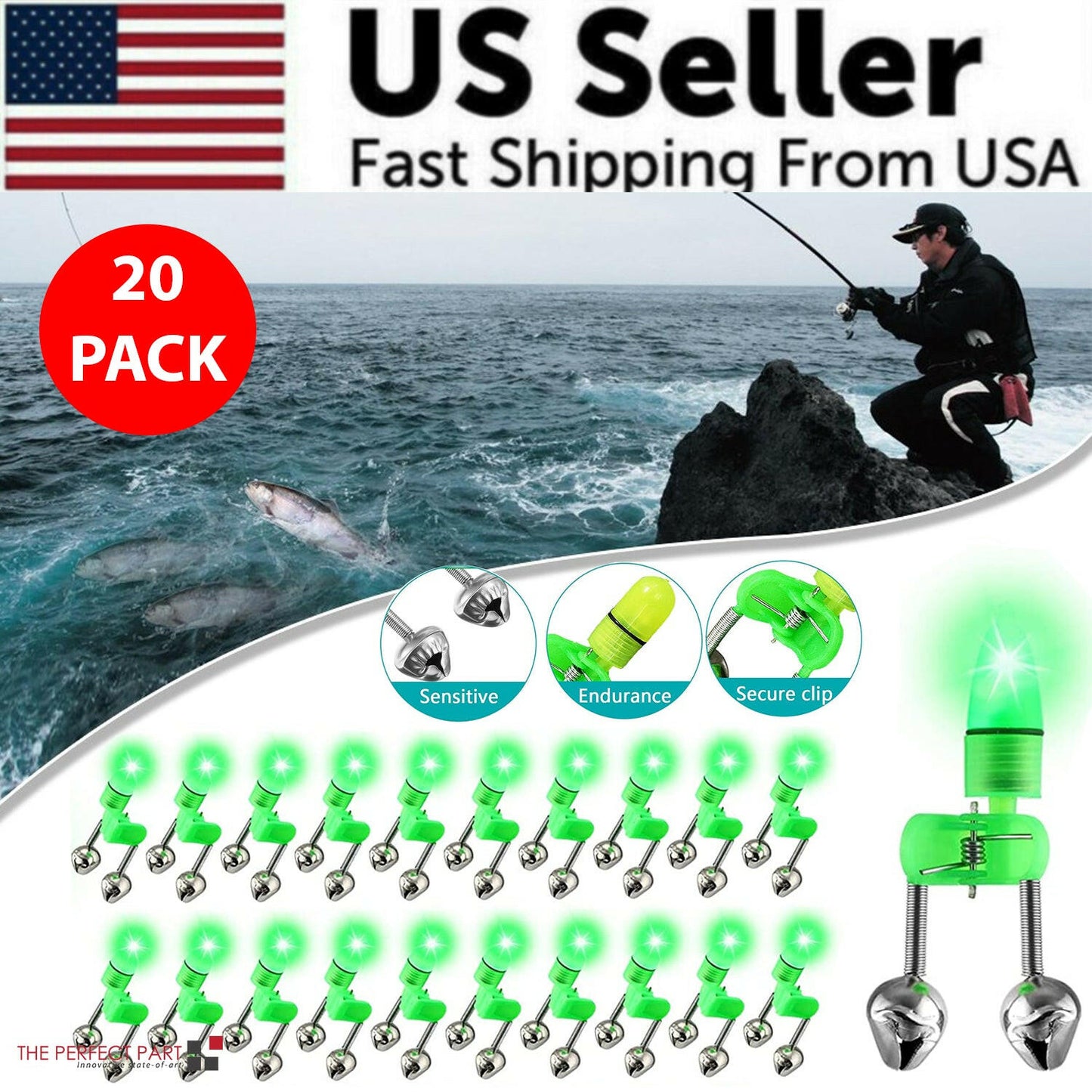 10/40 PC LED Night Fishing Bite Alarm with Dual Bells and Rod Tip Clip Alert System
