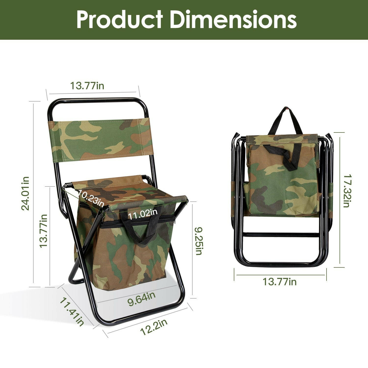 Foldable Fishing Chair with Backrest and Integrated Cooler Bag - Portable Lightweight Stool for Outdoor Activities such as Camping, Hiking, and Hunting