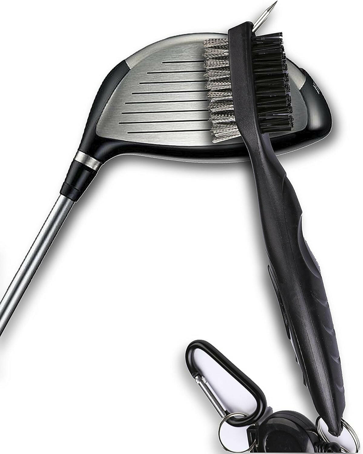 Premium Microfiber Golf Towels - Tri-Fold Waffle Pattern with Club Groove Cleaner Brush Kit - Perfect Gift for Golfers (2 Black Towels + Black Brush)