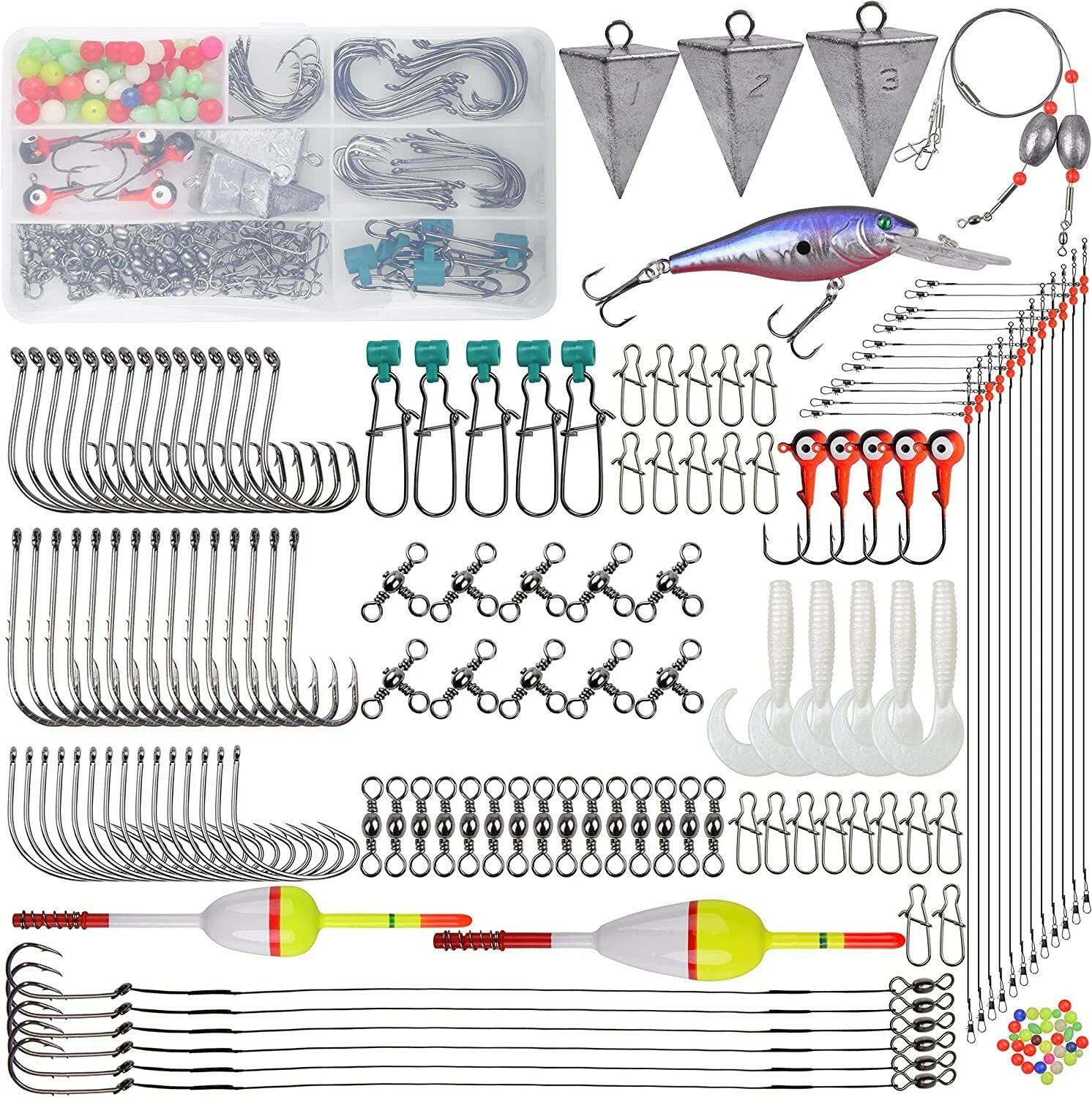 Comprehensive 161-Piece Saltwater Surf Fishing Tackle Box Kit – All-Inclusive Ocean Beach Equipment with Lures, Rigs, Hooks, and Accessories.