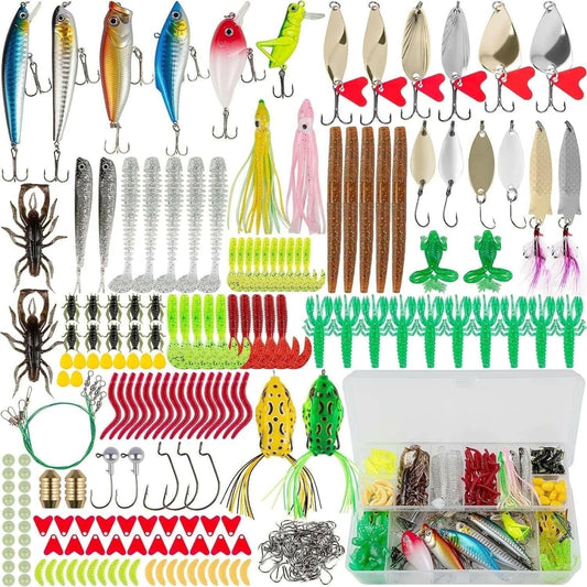 380-Piece Fishing Lure Kit for Bass, Trout, and Salmon with Tackle Box, Plugs, Jigs, Crankbaits, Spoons, Poppers, Soft Plastics, Worms, and Additional Accessories - Ideal Fishing Gifts for Men