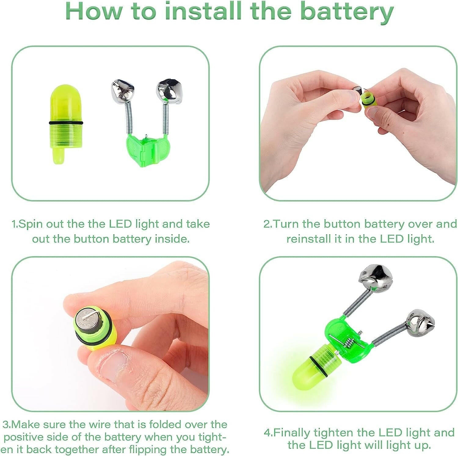 10/40 PC LED Night Fishing Bite Alarm with Dual Bells and Rod Tip Clip Alert System