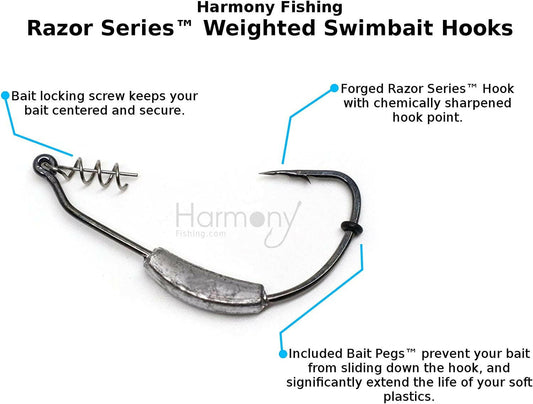 Catch the Big One with Harmony Fishing's Razor Series Weighted Swimbait Hooks - 5 Pack! 🎣🔥.