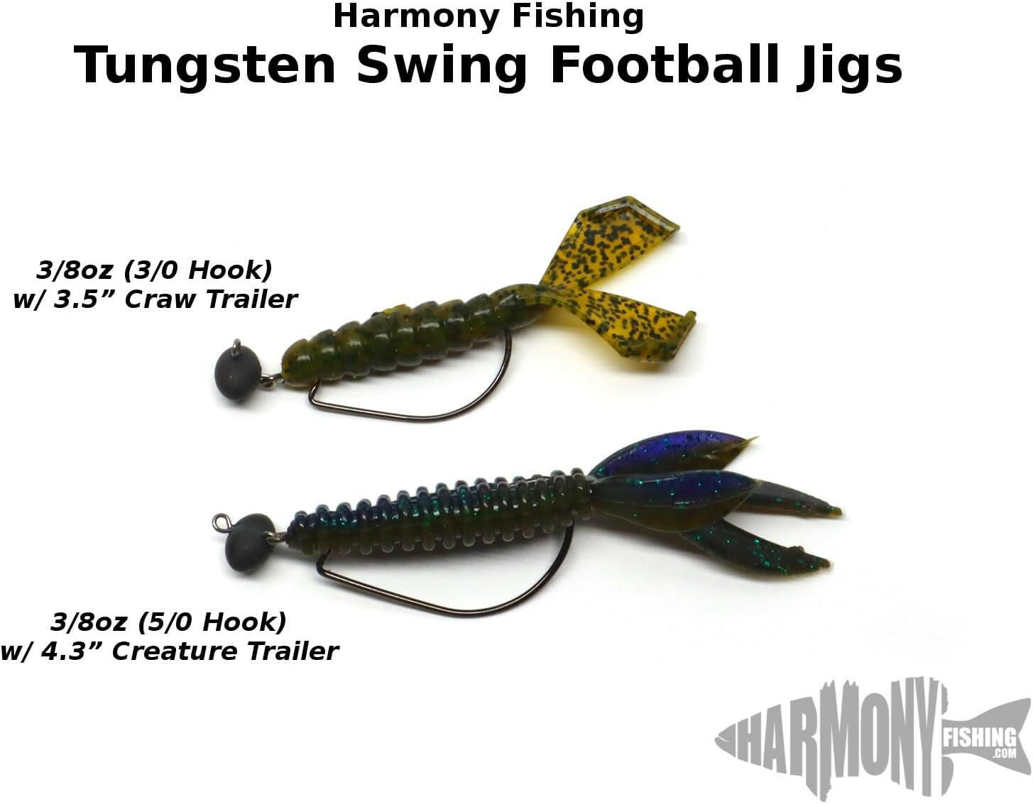 Harmony Fishing Tungsten Swing Football Jigs - Pack of 3 with 10 Bait Pegs for Bass Fishing