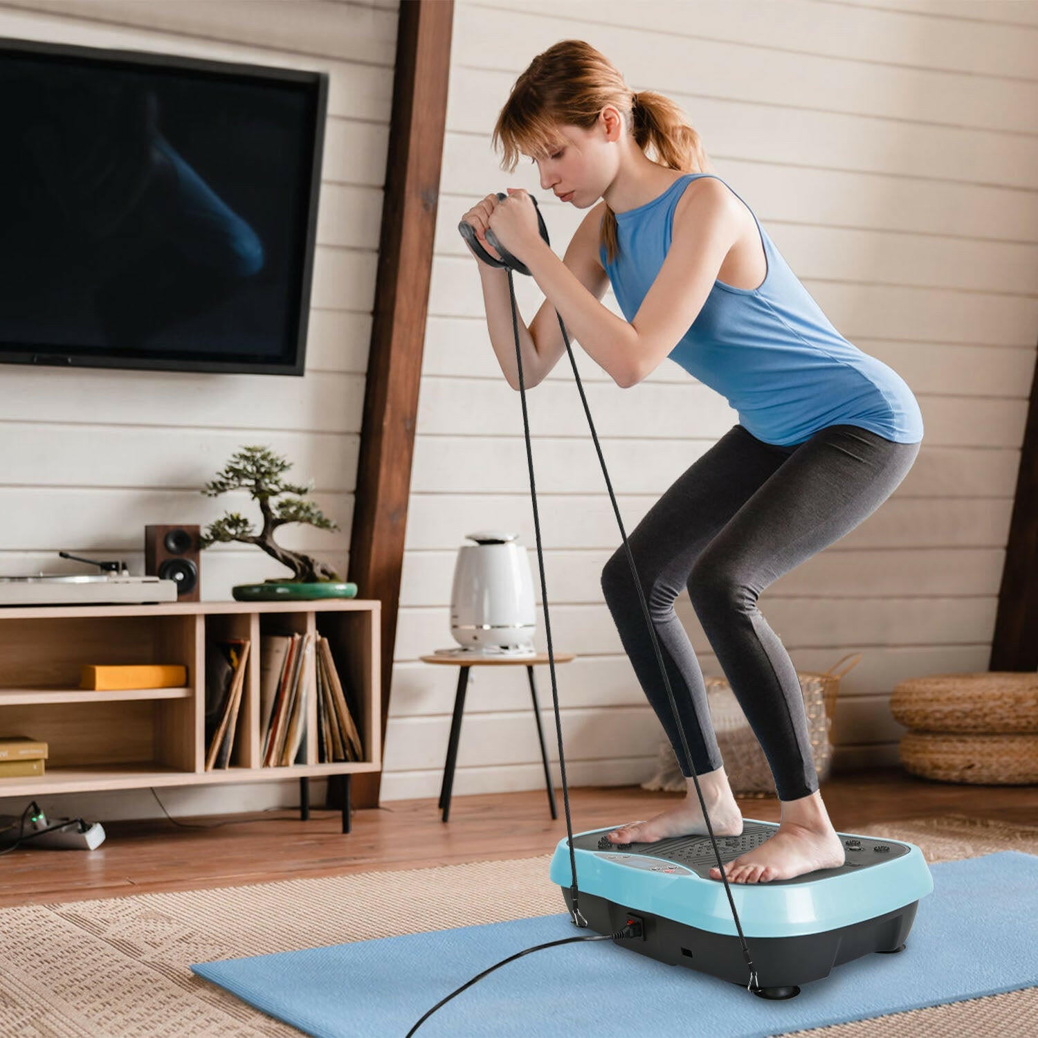 Vibration Exercise Machine with Resistance Bands and Remote Control - Whole Body Vibration Platform for Home Fitness and Weight Loss