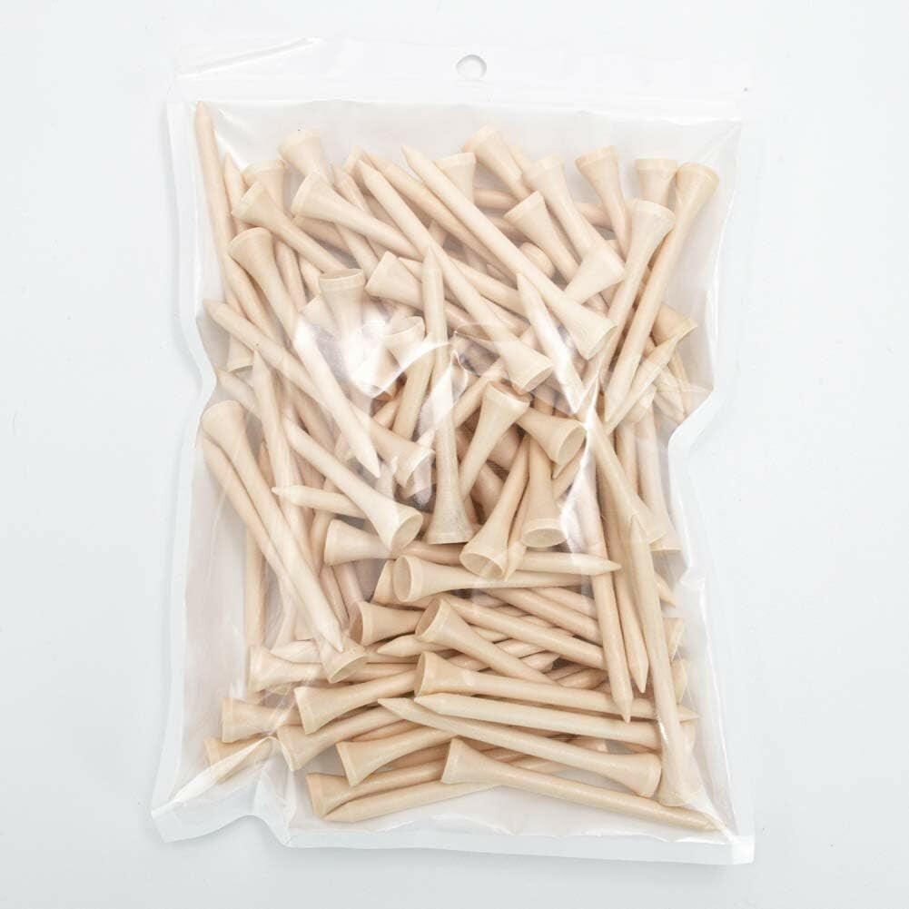 Premium Natural Wood Golf Tees - Pack of 100 in Multiple Colors and Sizes (3-1/4", 2-3/4", 2-1/8") - Reduce Side Spin and Friction for Better Performance