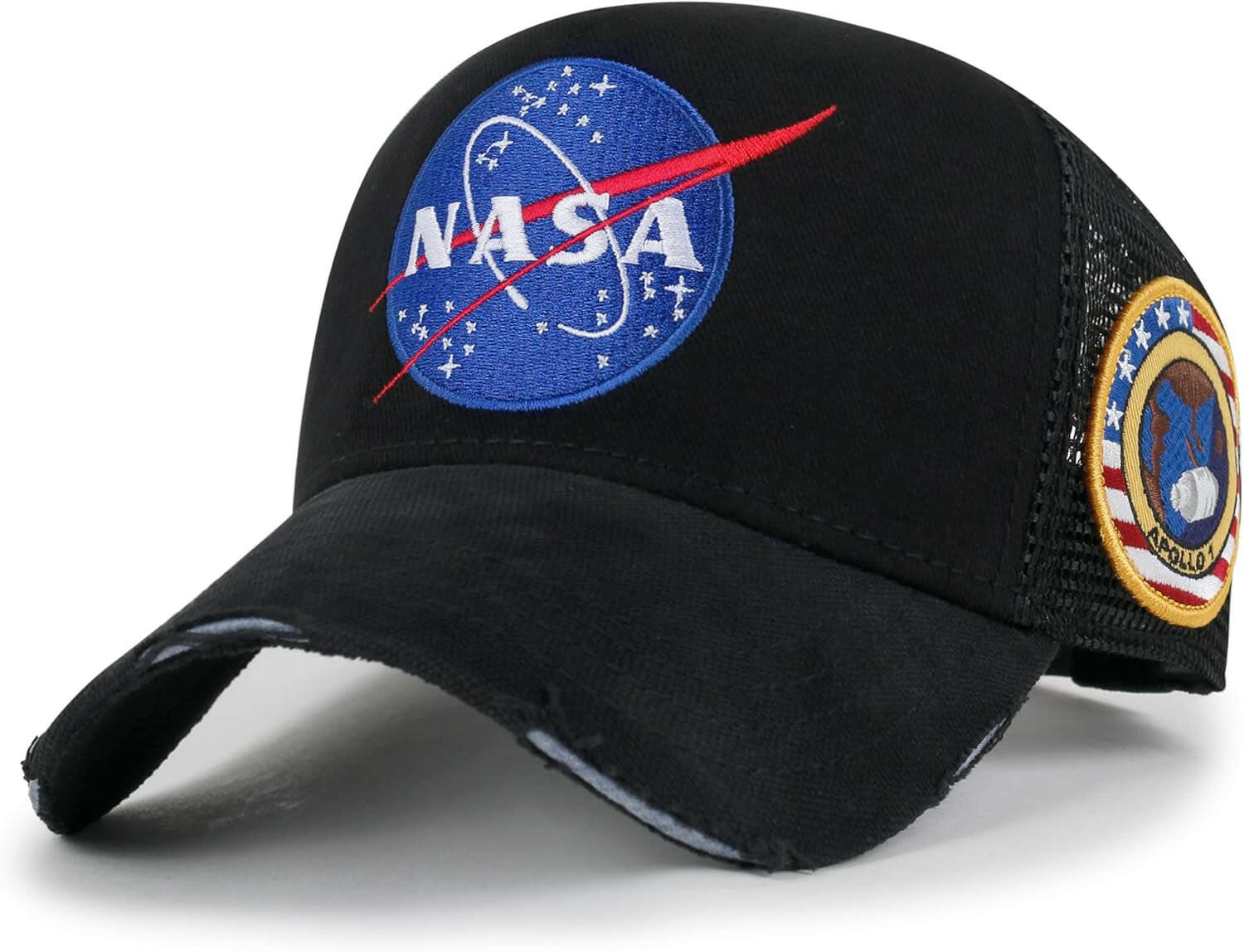 NASA Meatball Logo Embroidered Baseball Cap with Apollo 1 Patch - Trucker Hat