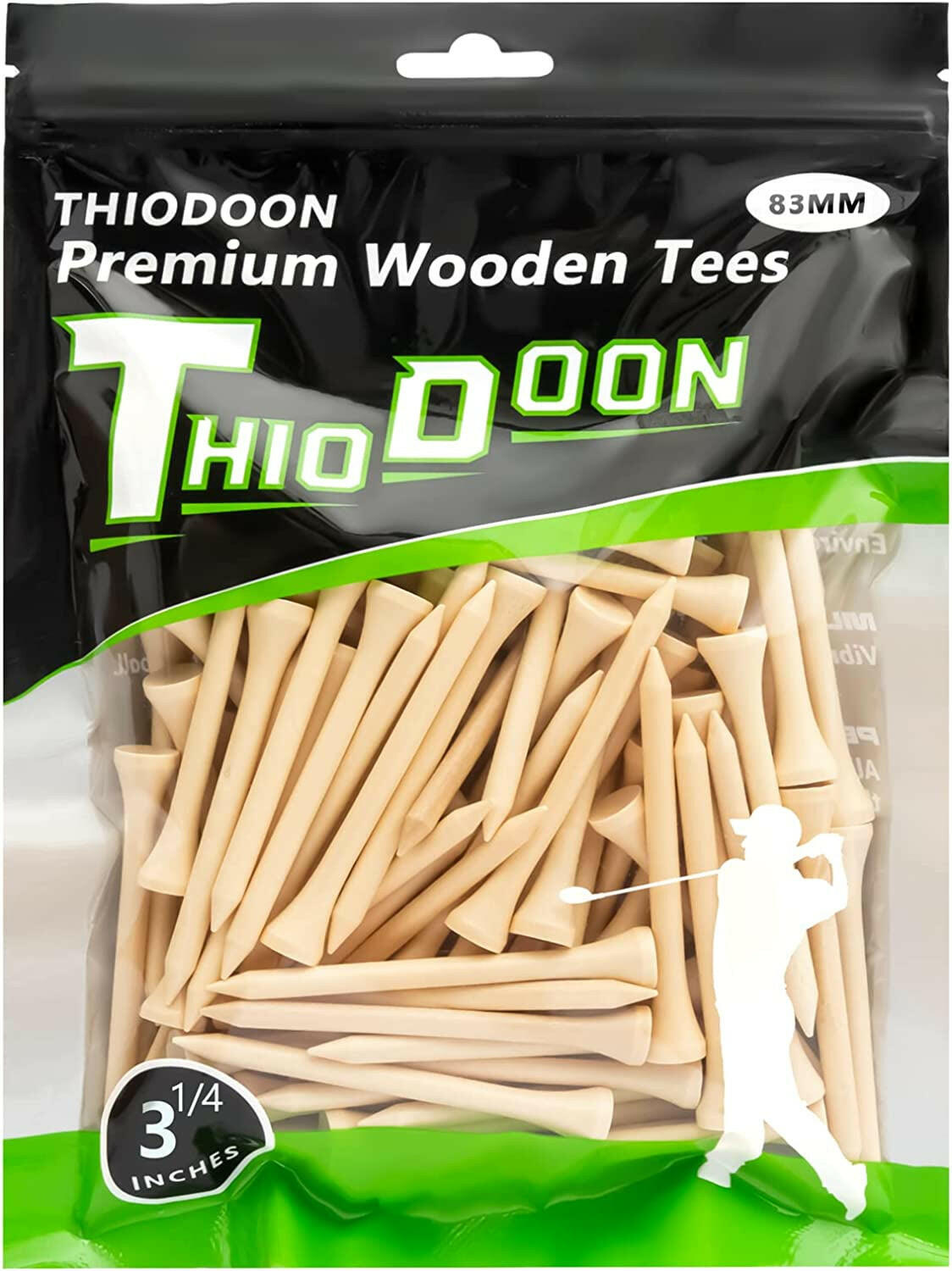 Premium Natural Wood Golf Tees - Pack of 100 in Multiple Colors and Sizes (3-1/4", 2-3/4", 2-1/8") - Reduce Side Spin and Friction for Better Performance