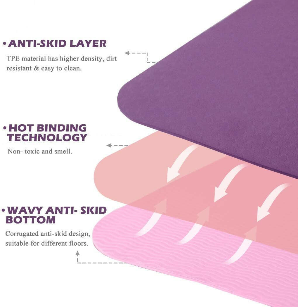 Premium Non-Slip Yoga Mat - Eco-Friendly, Anti-Tear 1/4" Thick Pilates Fitness Mat for Women with Carrying Sling & Storage Bag - Perfect for Home Workouts!