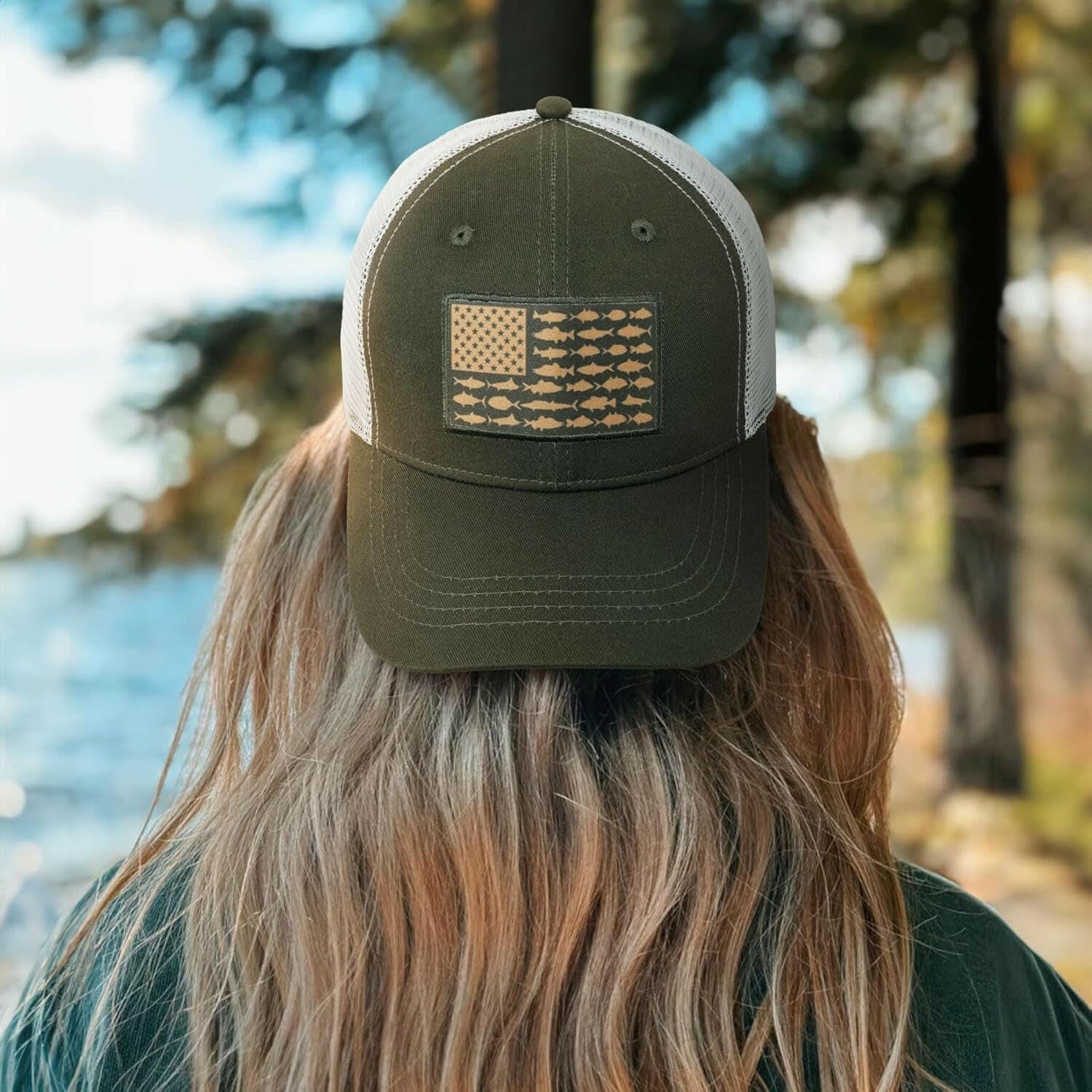 American Fish Flag Trucker Hats - Ideal Gifts for Anglers - Fashionable Snapback for Outdoor Activities and Everyday Use