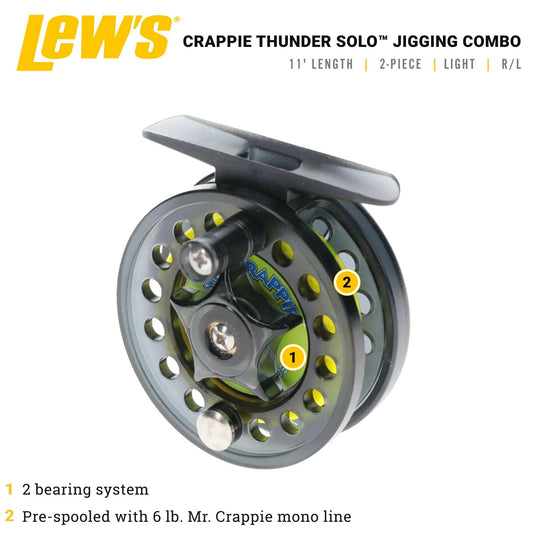 Crappie Thunder Solo Jigging Reel and 11-Foot 2-Piece Fishing Rod Combo in Green