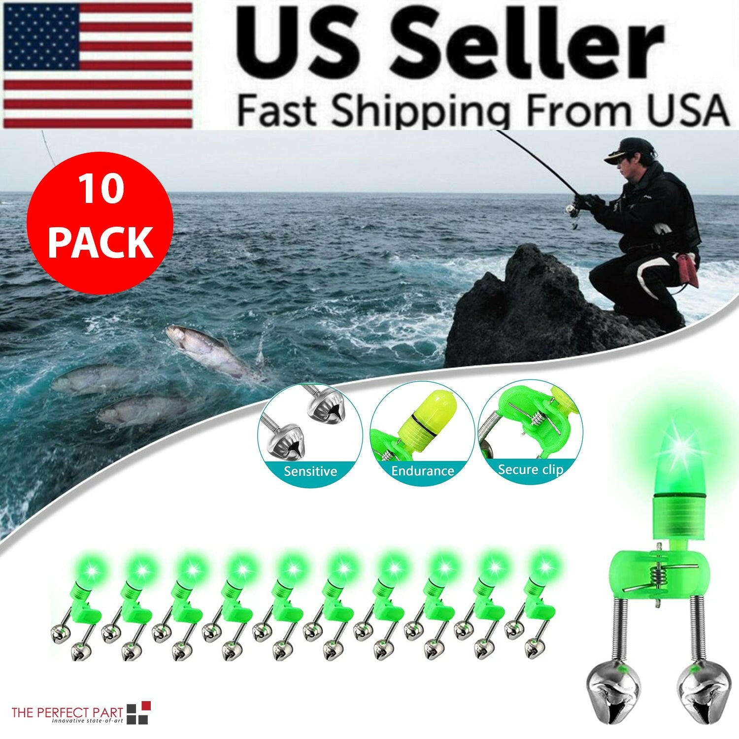 10/40 PC LED Night Fishing Bite Alarm with Dual Bells and Rod Tip Clip Alert System