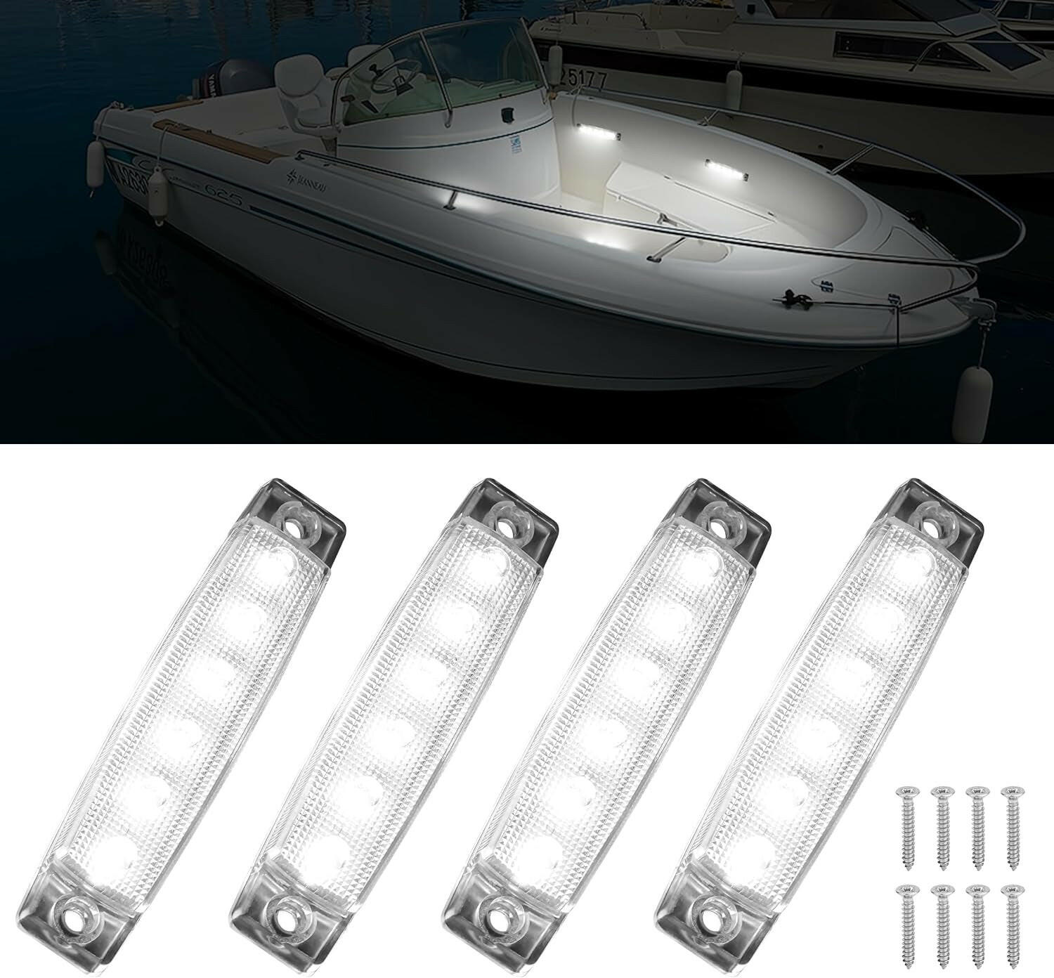 Illuminate Your Water Adventures! 🌊✨ 12V Waterproof Marine LED Lights - Ideal for Boats, Pontoons, Yachts & Kayaks (4 Pack White) 🚤💡.