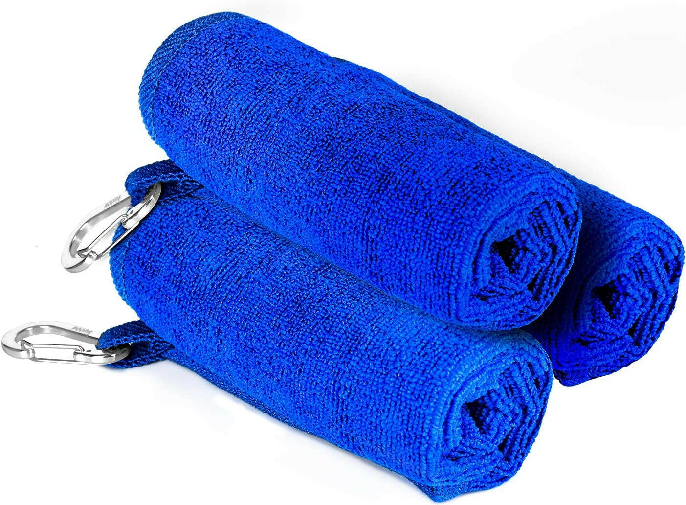 3-Pack Blue Microfiber Fishing Towels with Clip - Essential Fishing Accessory.