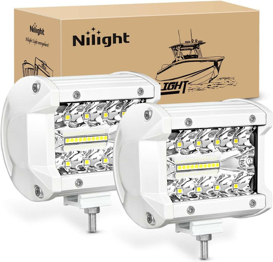 Upgrade Your Night Fishing with 2PCS 4-Inch Marine LED Light Pods - Versatile White Spot Flood Combo for Boats, Yachts, and More!.