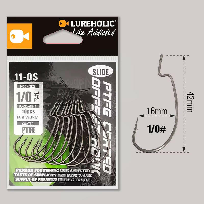 Catch more fish with our PTFE Super Slide Offset Hook! Perfect for Texas Rig and Drop Shot setups. Upgrade your fishing game today! 🎣✨