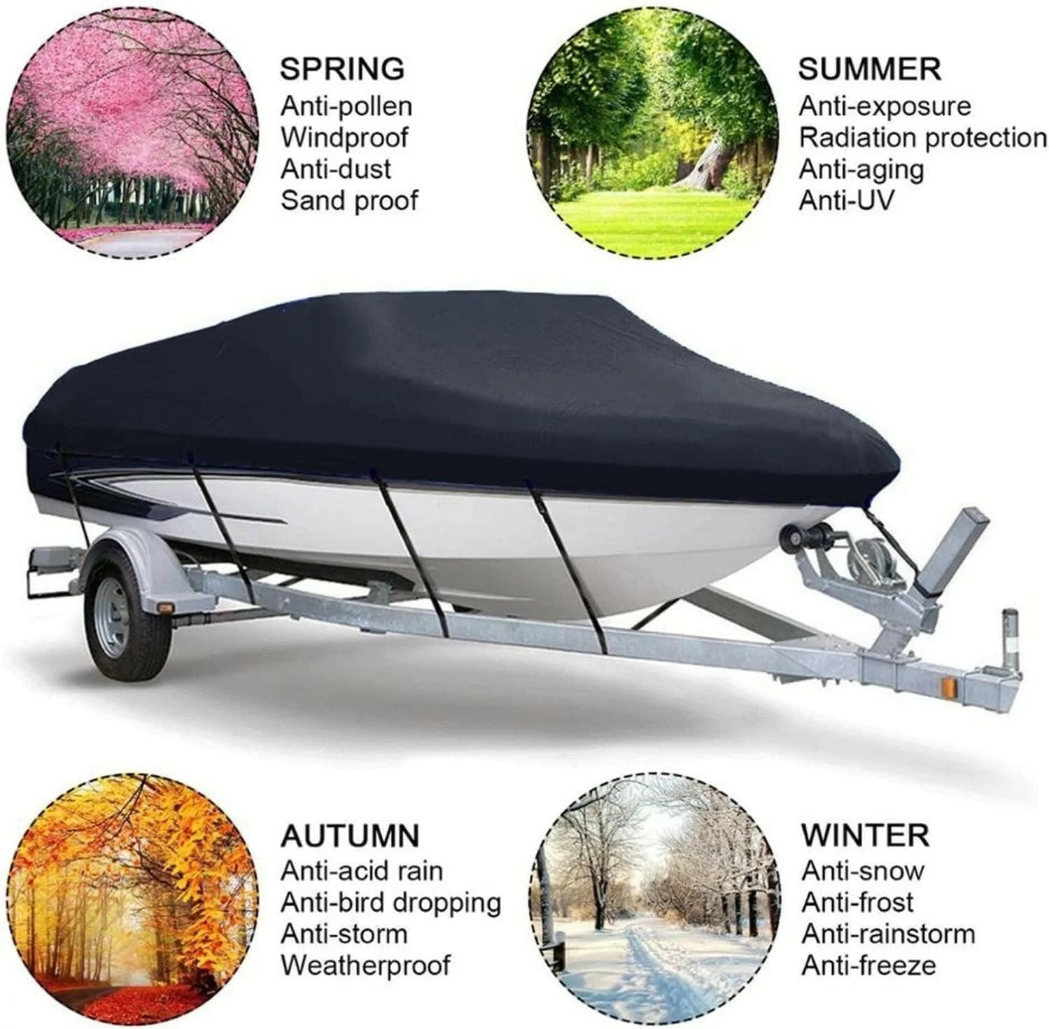 Heavy Duty Waterproof Boat Cover for 17-19FT V-Hull Trailers - 210D Oxford Mooring Cover with 5 Straps (19.7 x 9.8 FT).